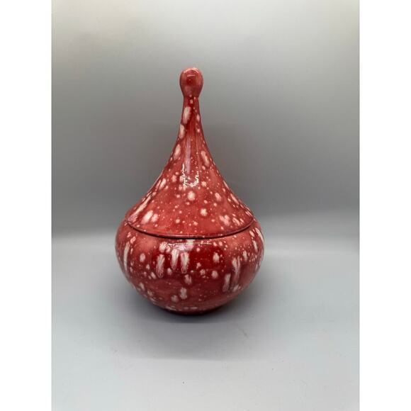 Vintage MCM 1960’s Red White Ceramic Splatter Covered Candy Dish Apothecary 8” - Picture 3 of 10